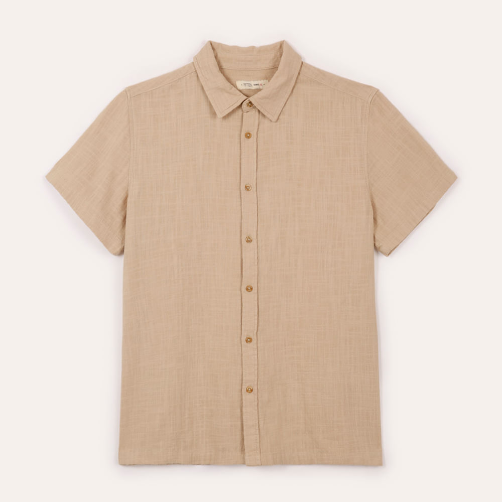 Camisa juvenil de algodão com bolso manga curta bege