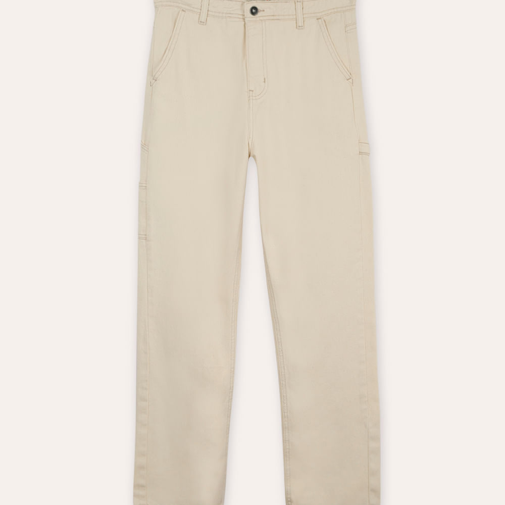 Calça skater juvenil de sarja off white