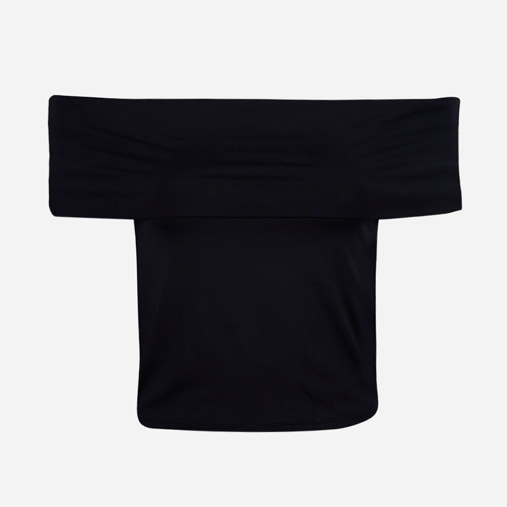 Blusa juvenil ombro a ombro de poliamida preta