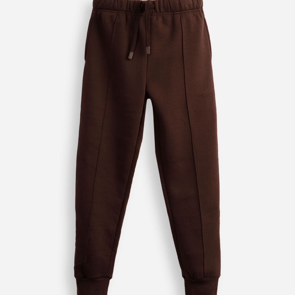 Calça jogger juvenil de moletom com nervura marrom Calça jogger juvenil de moletom com nervura marrom