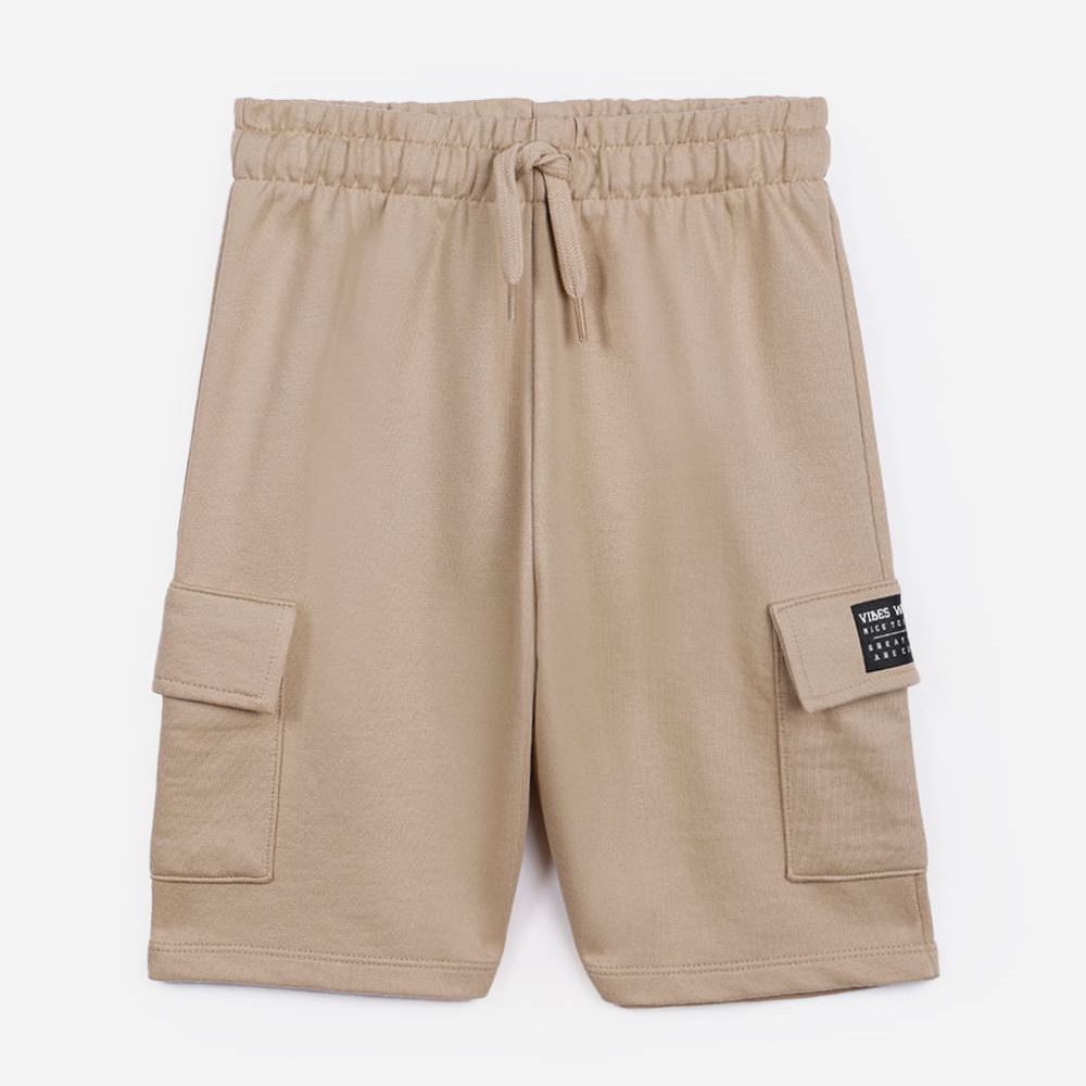 Bermuda de moletom juvenil bolsos cargo bege