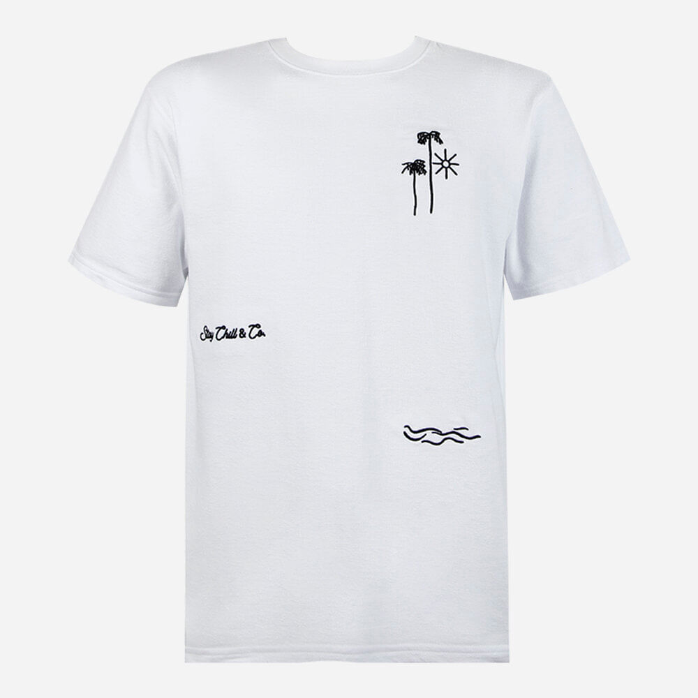 Camiseta juvenil oversized bordado coqueiro off white