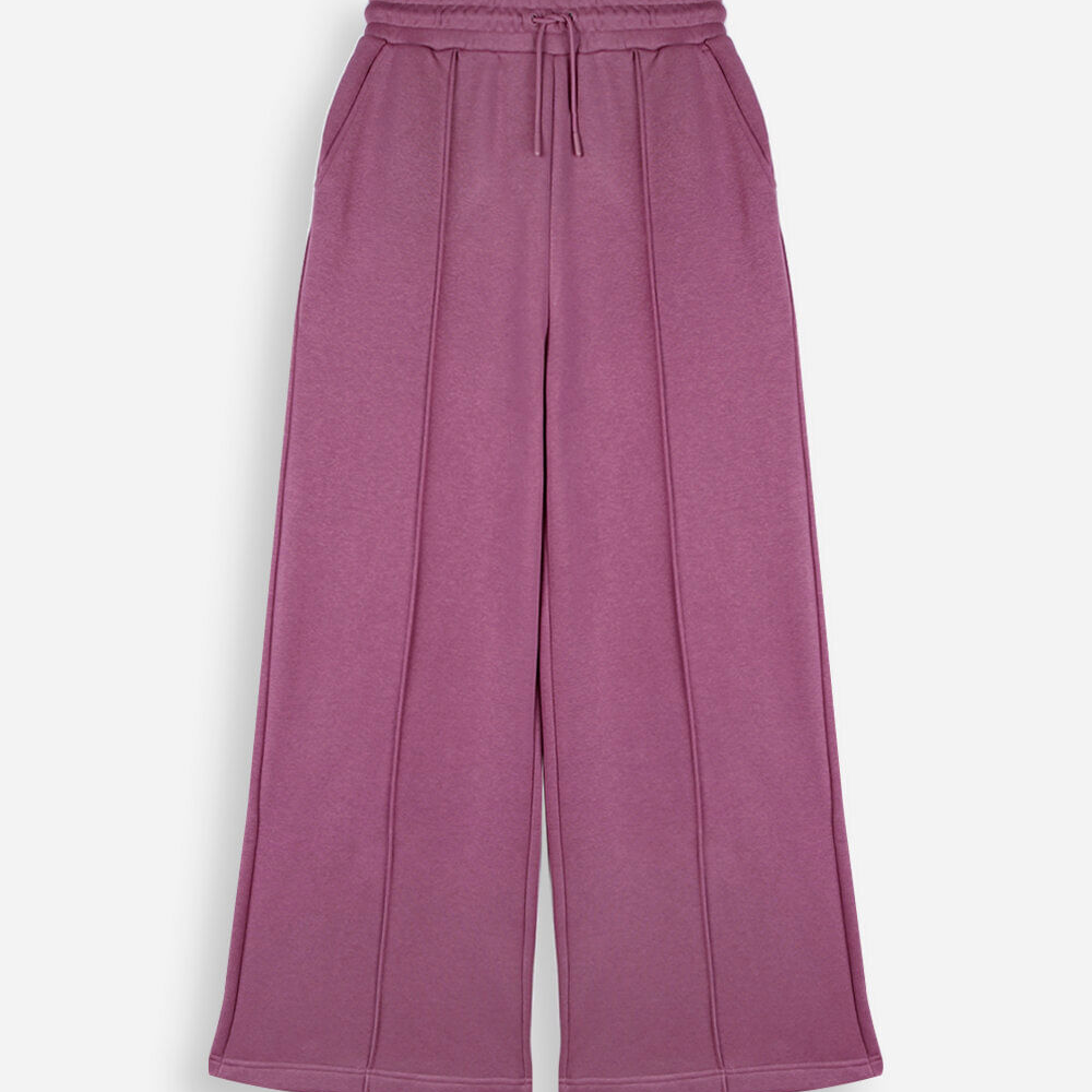 Calça wide leg juvenil com nervuras cós elástico vinho