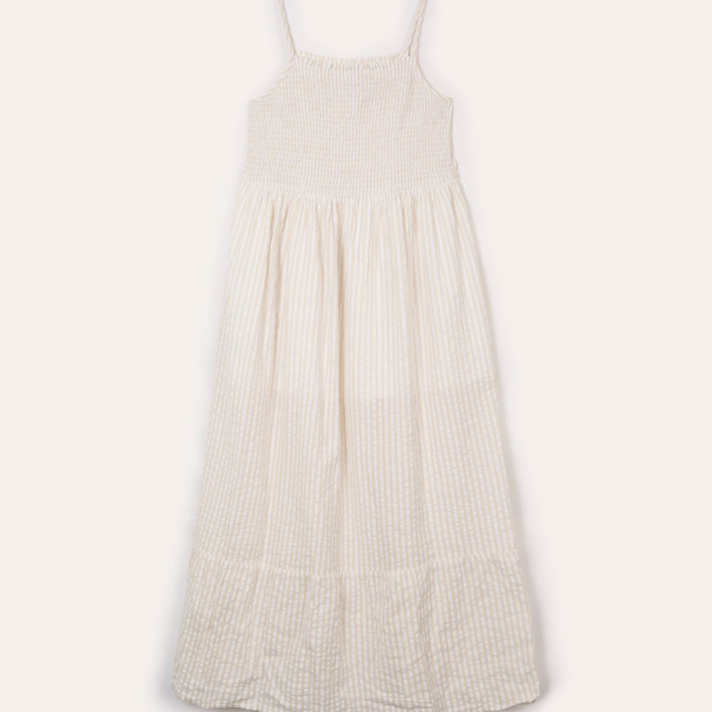 Vestido midi juvenil listrado off white