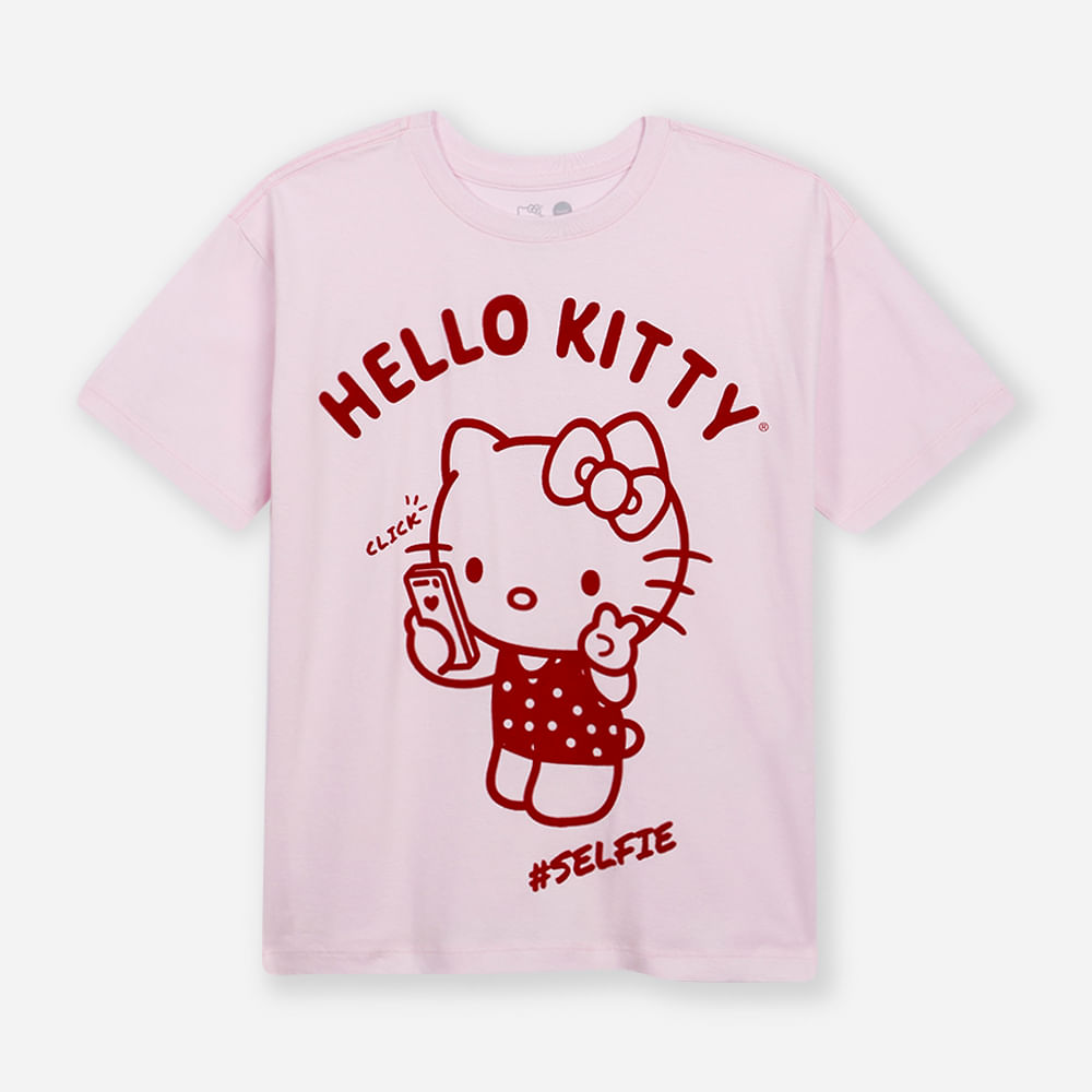 Camiseta oversized de algodão juvenil hello kitty rosa Camiseta oversized de algodão juvenil hello kitty rosa