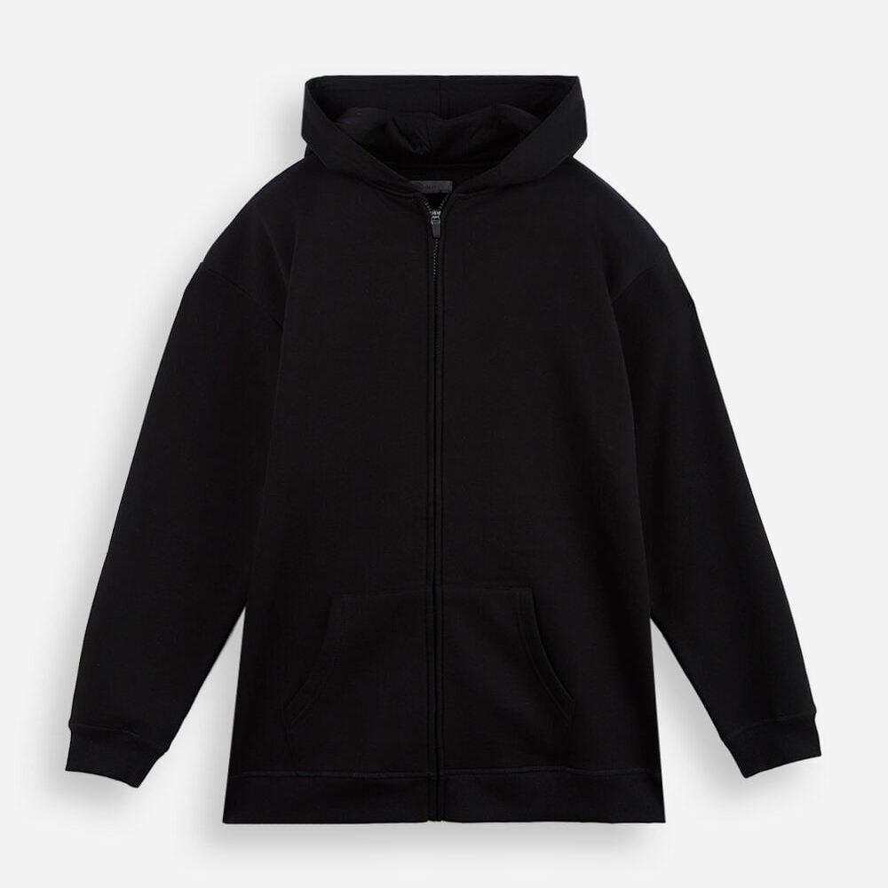 Jaqueta oversized juvenil de moletom com capuz e bolso preta