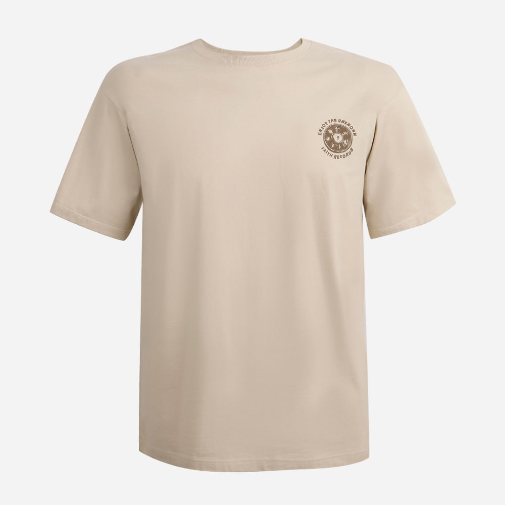 Camiseta comfort juvenil de algodão estampada bege