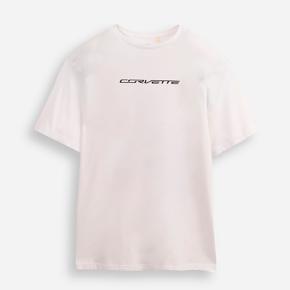 Camiseta de algodão juvenil chevrolet corvette off white