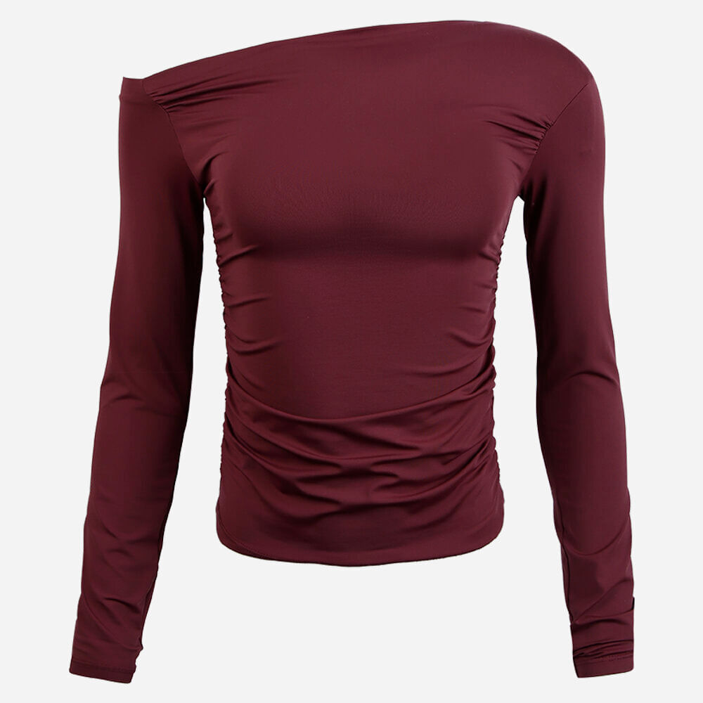 Blusa juvenil assimétrica de poliamida manga longa roxa