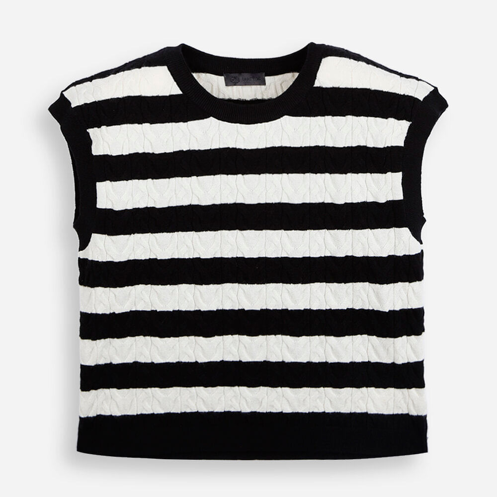 Colete juvenil de tricot listrado off white
