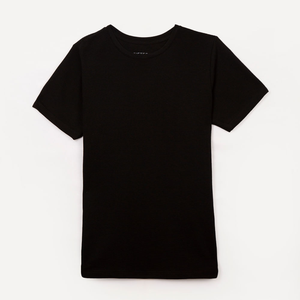 Camiseta de algodão juvenil texturizada manga curta preto