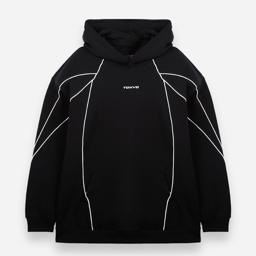 Blusão oversized juvenil de moletom com nervuras preto