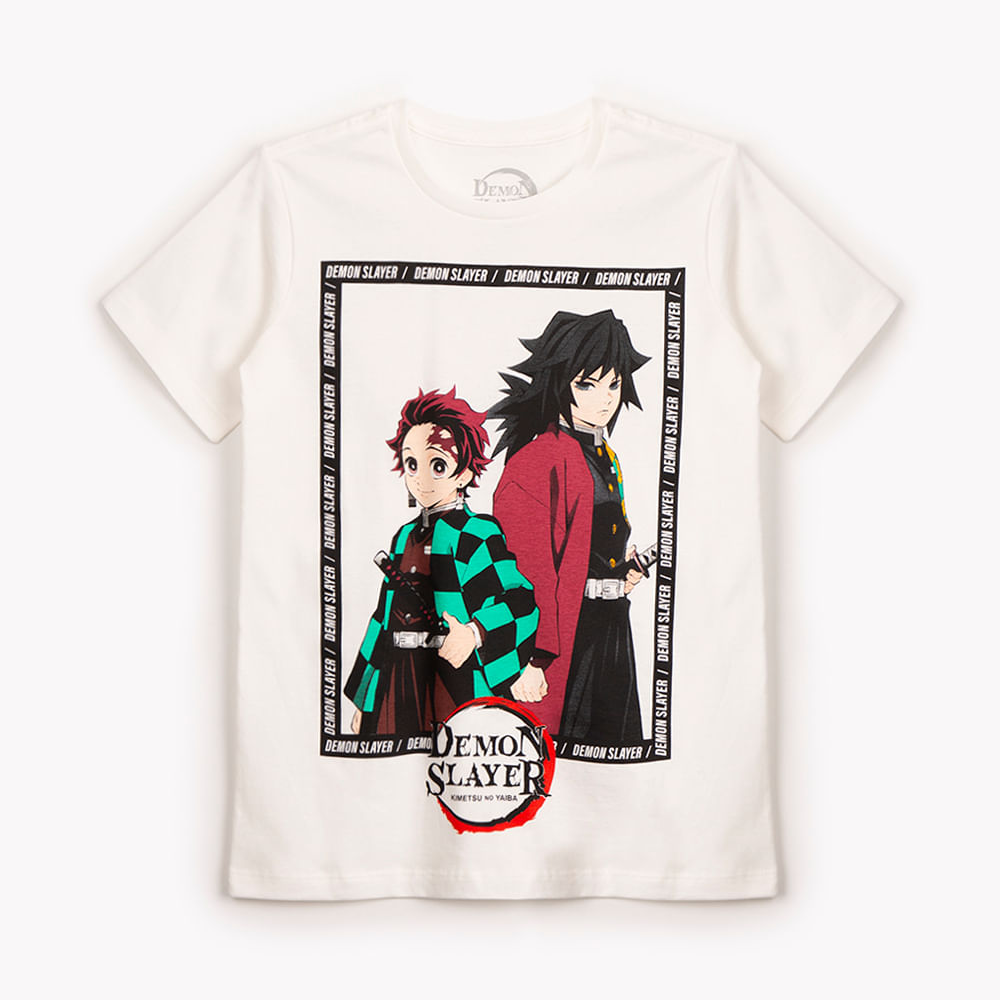 Camiseta de algodão juvenil demon slayer manga curta off white