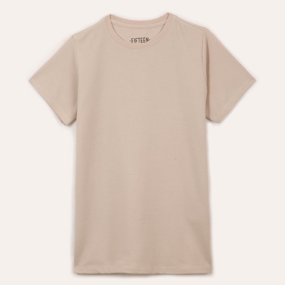 Camiseta de algodão juvenil texturizada manga curta bege