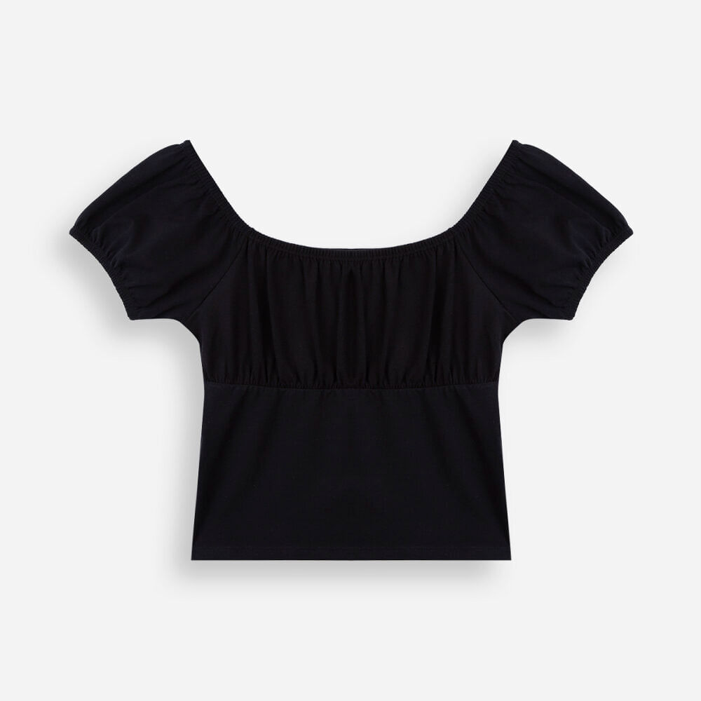 Blusa juvenil franzido cropped preta