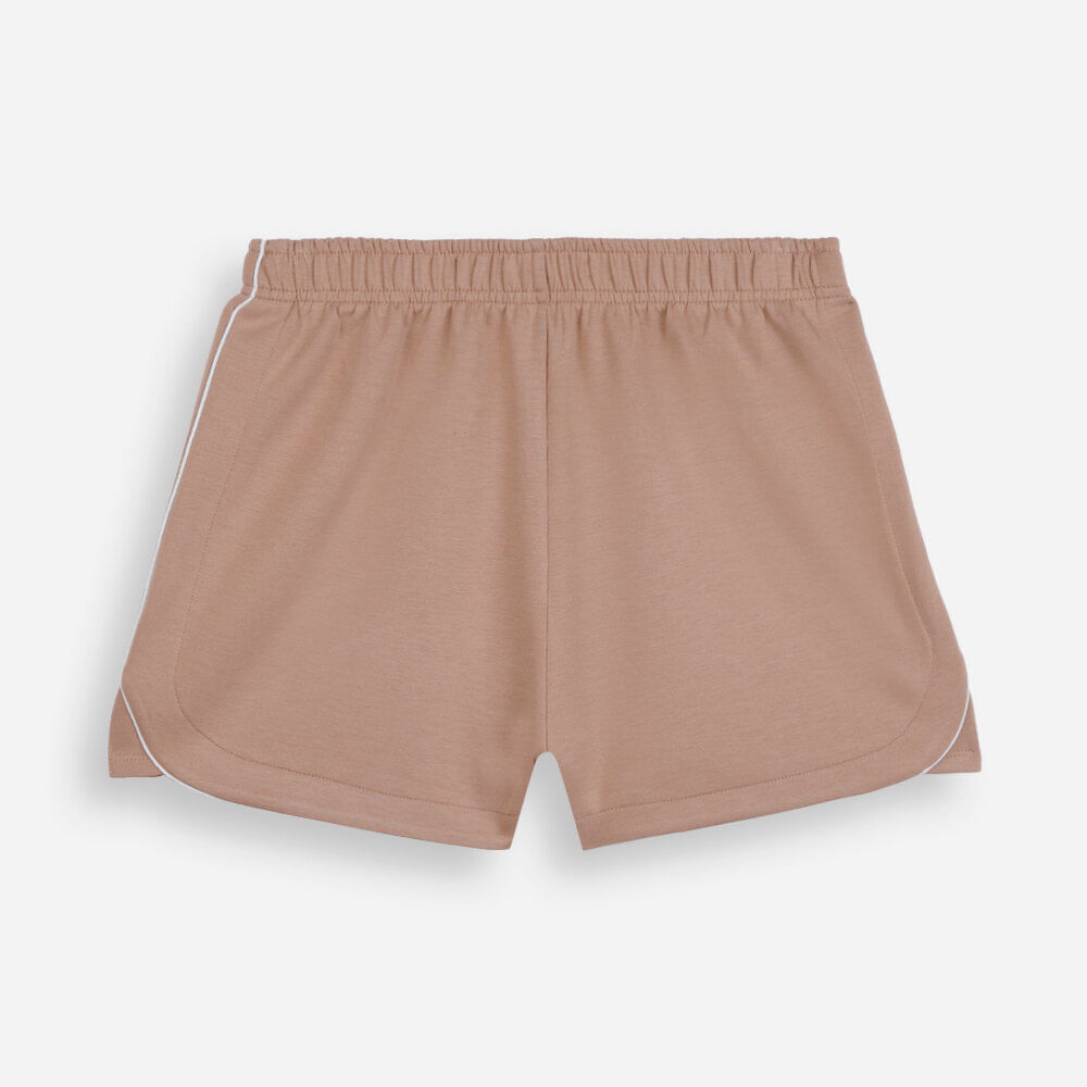 Short esportivo juvenil de moletom com nervuras bege