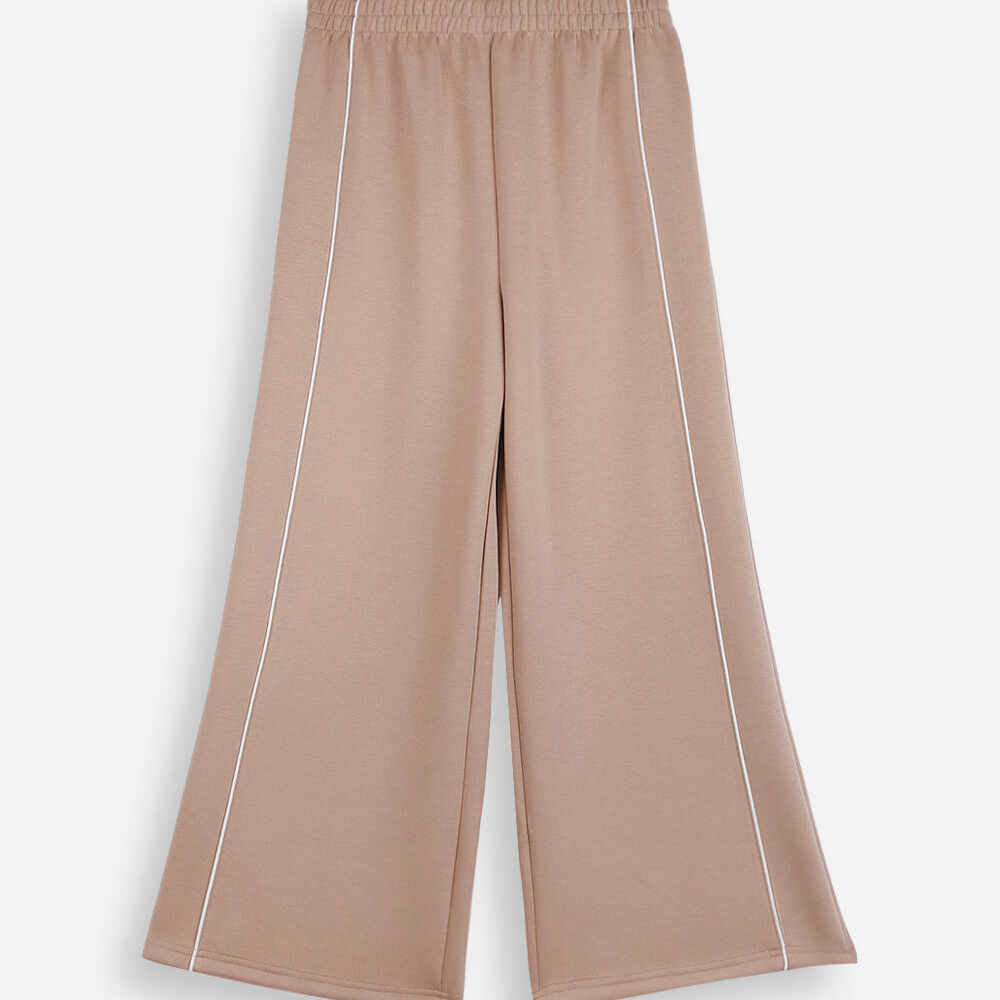 Calça wide leg juvenil com nervura bege Calça wide leg juvenil com nervura bege