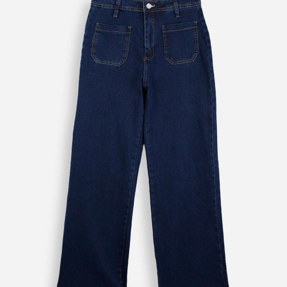 Calça juvenil reta jeans com bolso frente azul