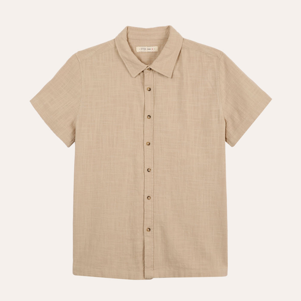 Camisa de algodão juvenil texturizada bege Camisa de algodão juvenil texturizada bege
