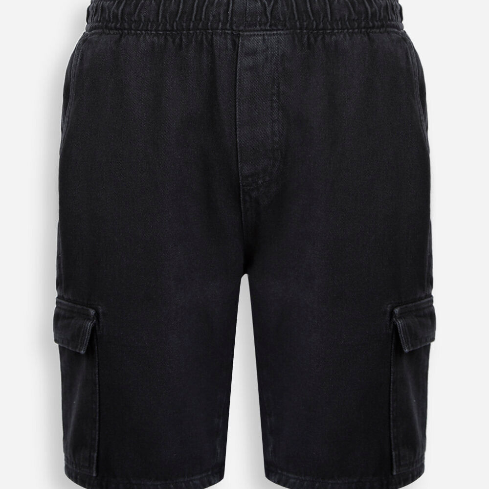 Bermuda cargo juvenil jeans cós elástico preta