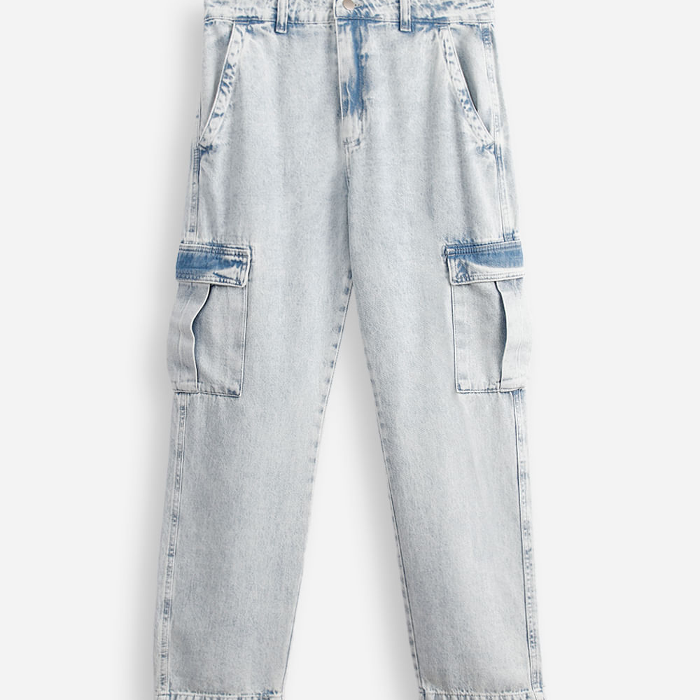 Calça jeans wide leg cargo - jeans claro Calça jeans wide leg cargo - jeans claro
