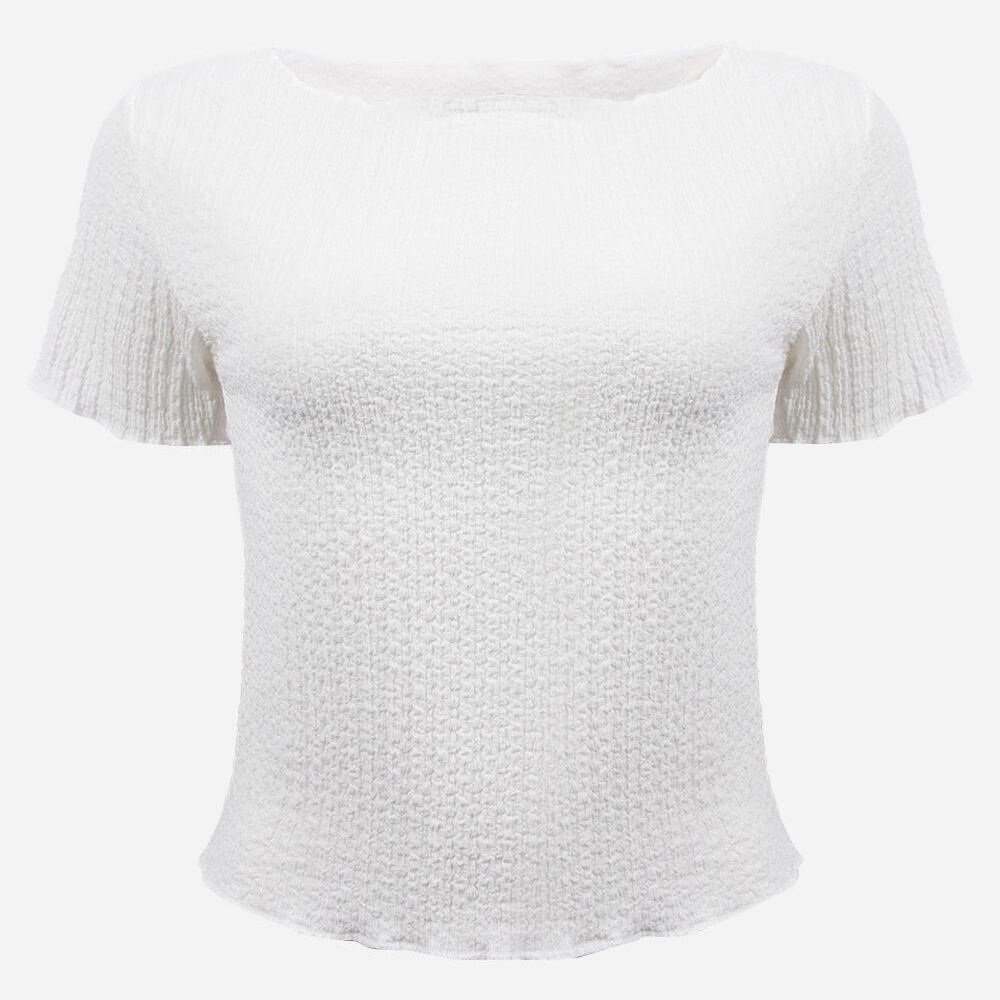 Blusa juvenil decote canoa texturizada off white Blusa juvenil decote canoa texturizada off white