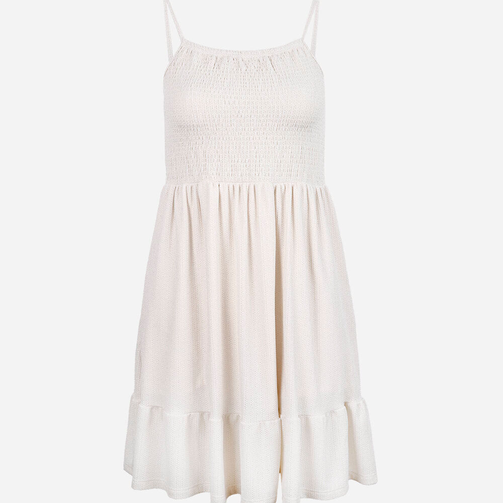 Vestido alça fina juvenil com lurex bege