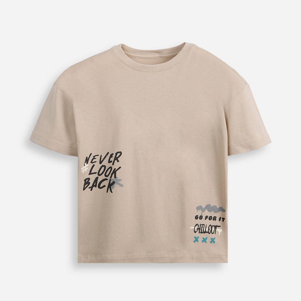 Camiseta oversized juvenil de algodão grafitada bege