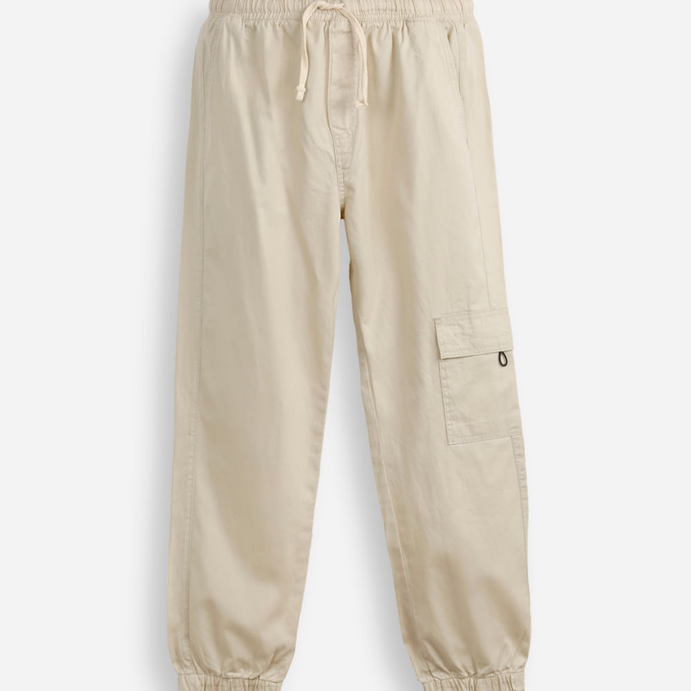 Calça jogger juvenil de sarja com bolso cargo bege Calça jogger juvenil de sarja com bolso cargo bege