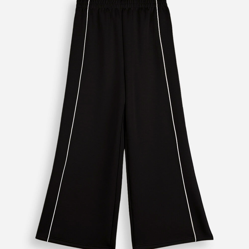 Calça wide leg juvenil com nervura preta