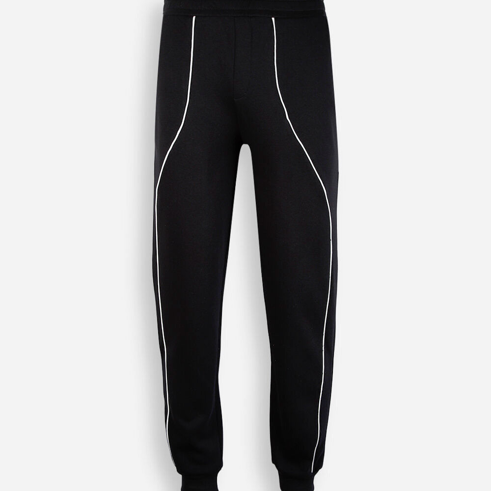 Calça jogger juvenil de moletom com nervuras preta