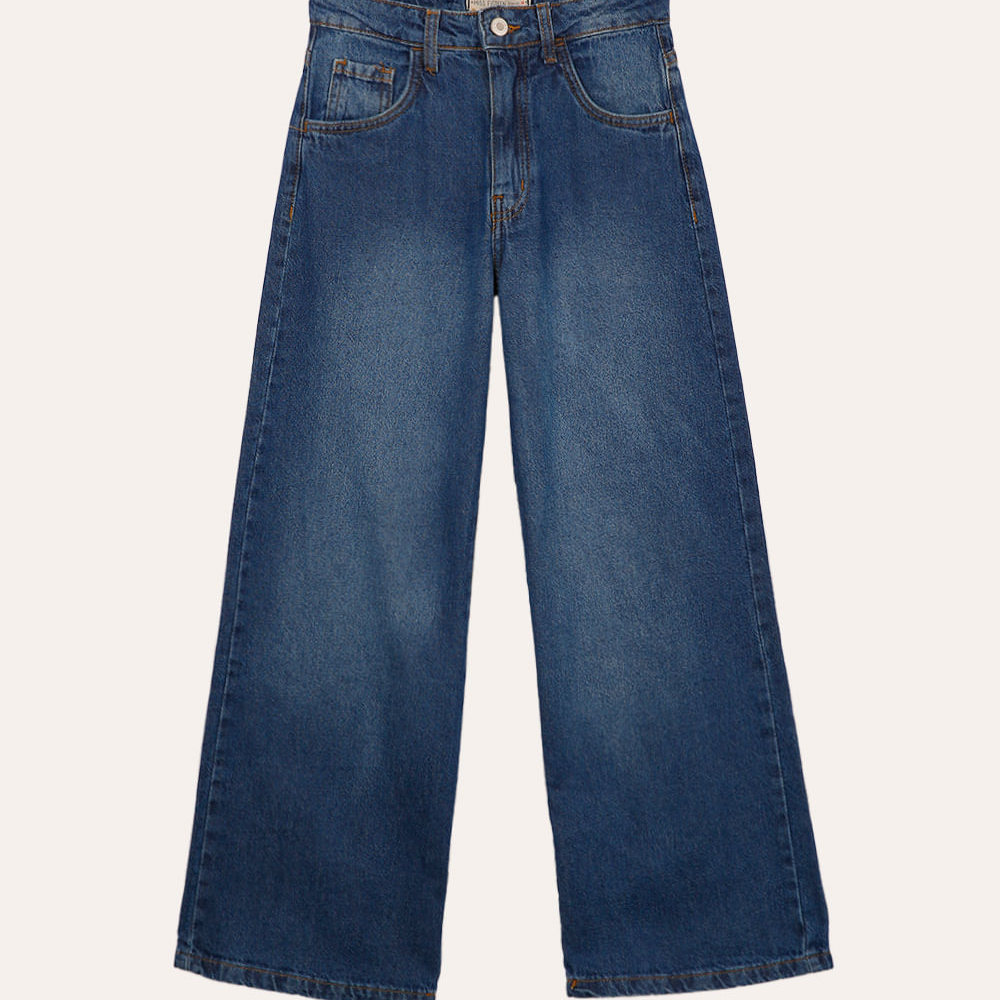 Calça jeans wide leg juvenil azul Calça jeans wide leg juvenil azul