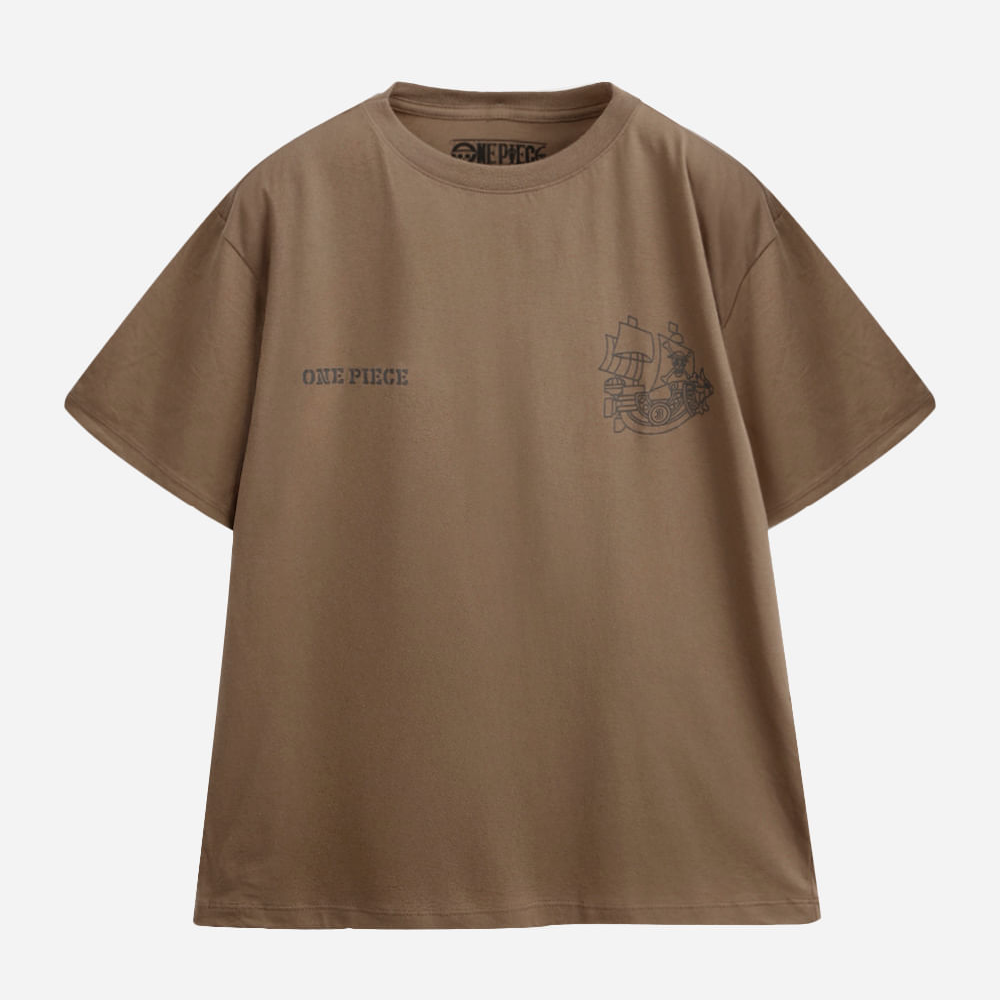 Camiseta juvenil de algodão one piece marrom