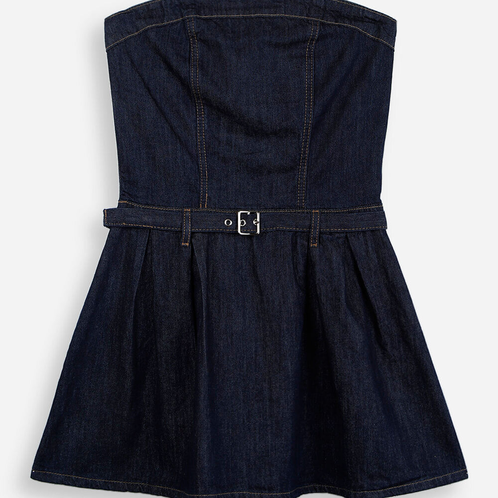 Vestido juvenil jeans curto franzido azul Vestido juvenil jeans curto franzido azul