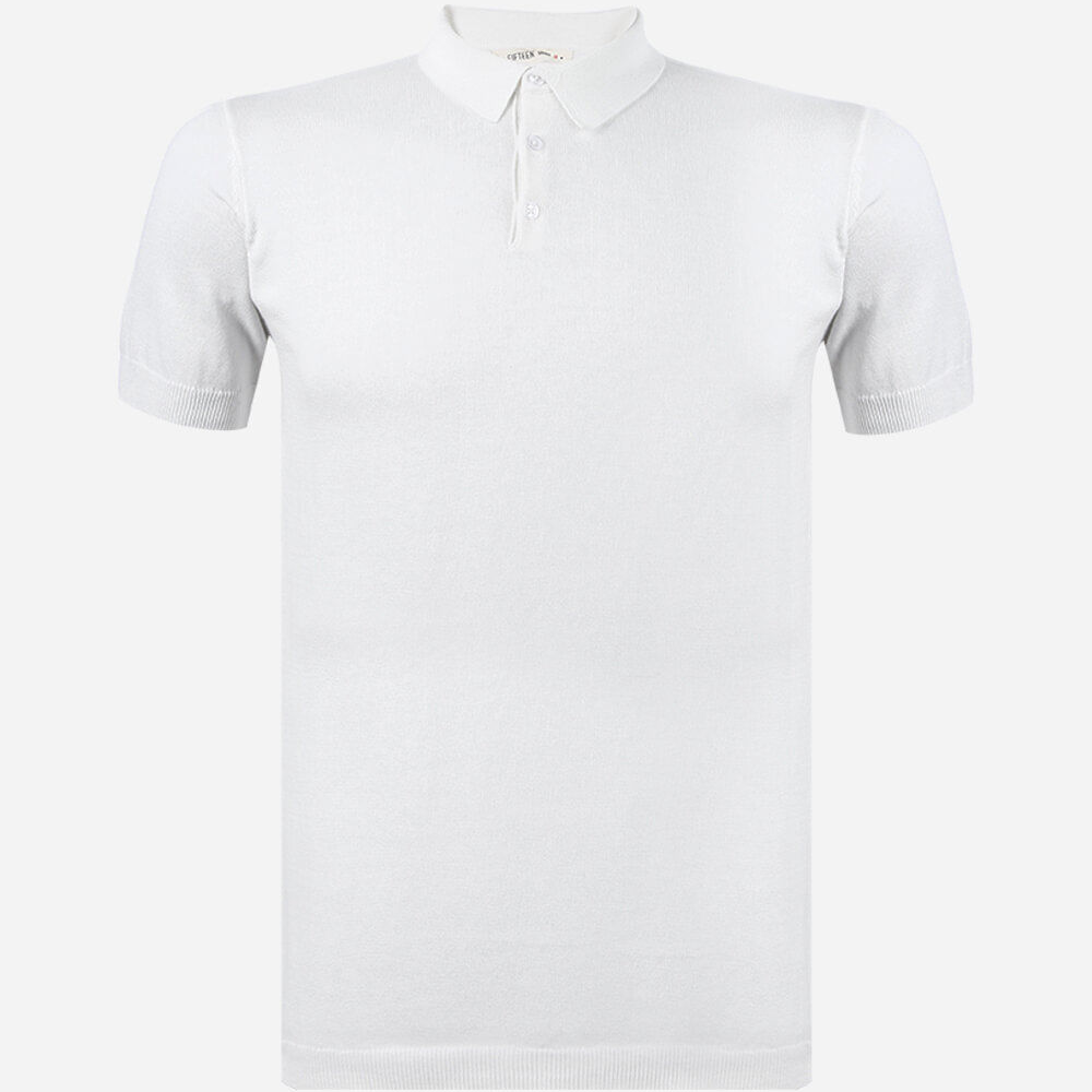 Polo juvenil de tricô com mangas curtas off white