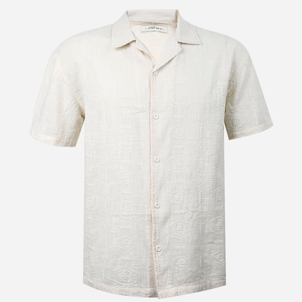 Camisa oversized juvenil de algodão manga curta bordada bege Camisa oversized juvenil de algodão manga curta bordada bege