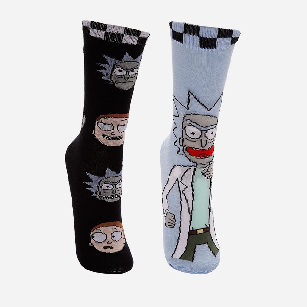 Kit de 2 meias juvenis rick and morty colorida Kit de 2 meias juvenis rick and morty colorida