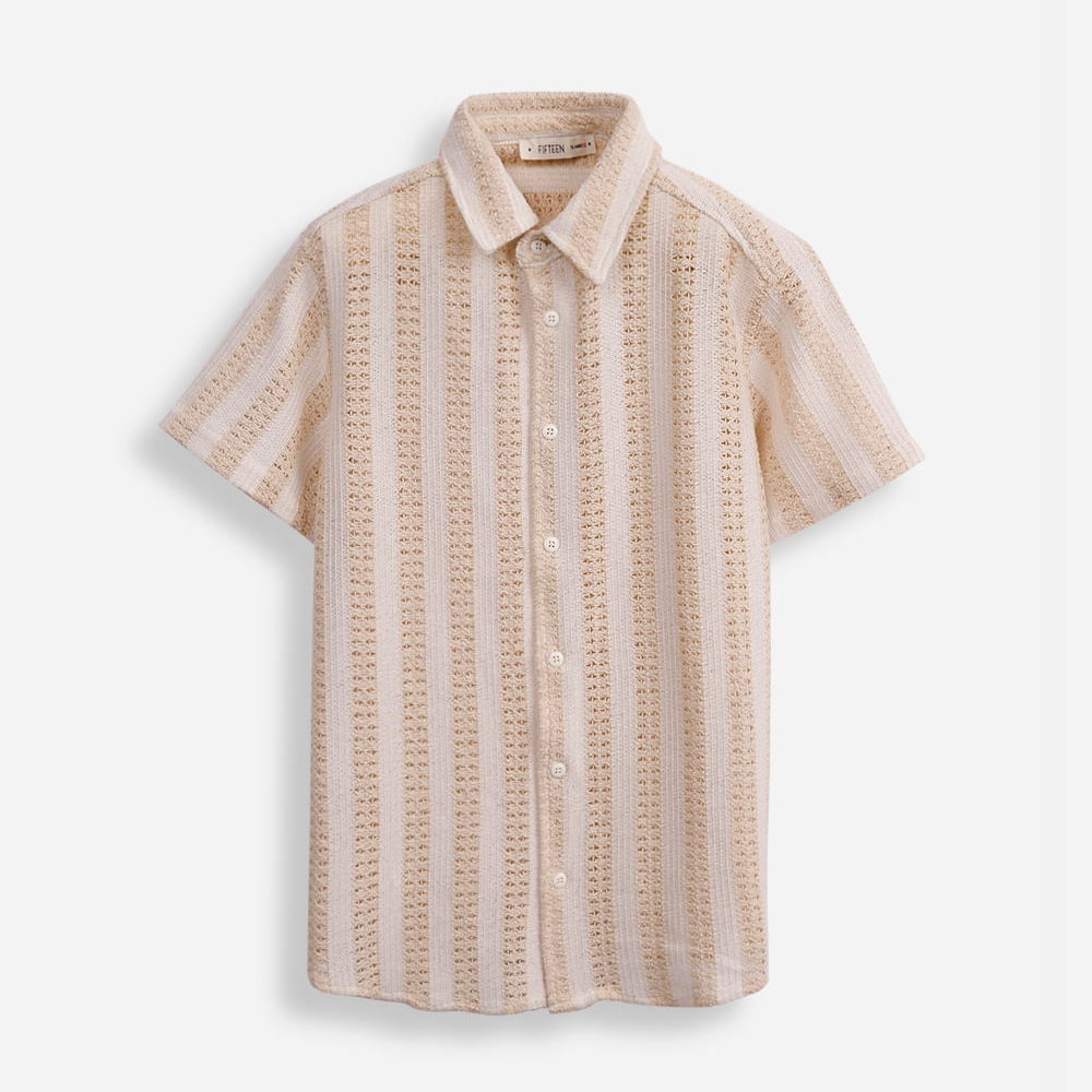 Camisa de tricot juvenil texturizada off white Camisa de tricot juvenil texturizada off white