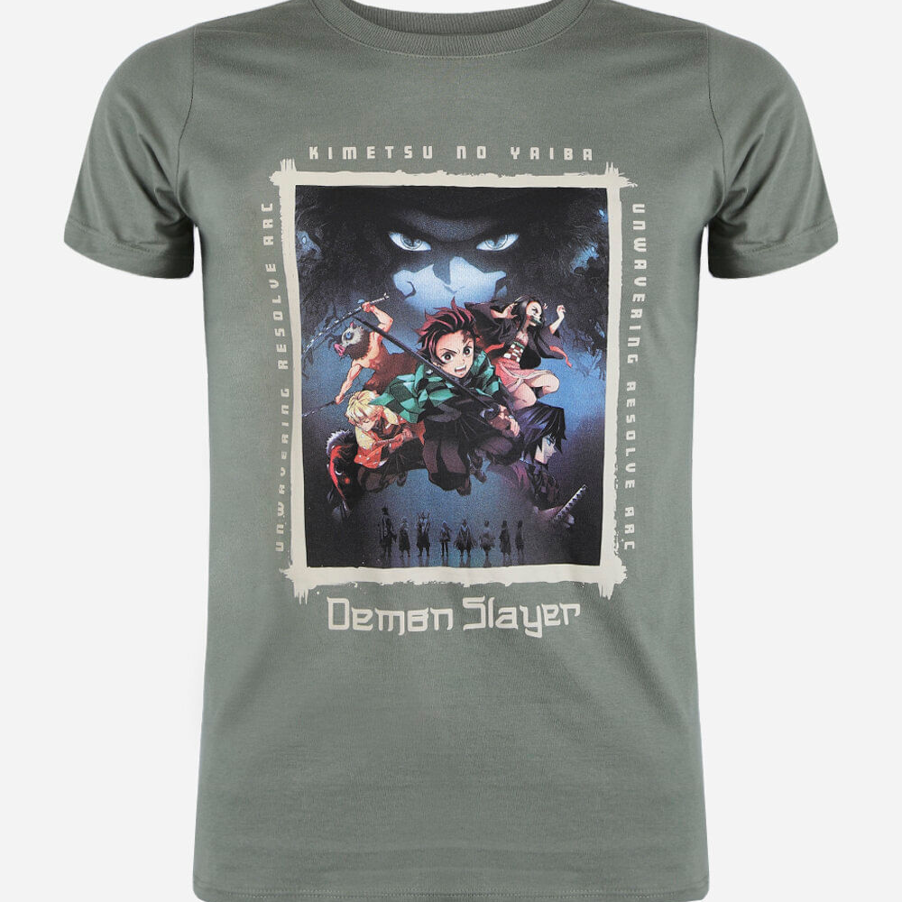 Camiseta juvenil de algodão manga curta demon slayer verde Camiseta juvenil de algodão manga curta demon slayer verde