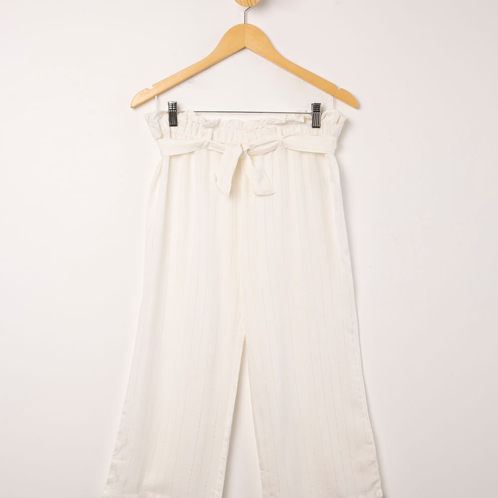 Calça infantil pantacourt listrada com lurex branca