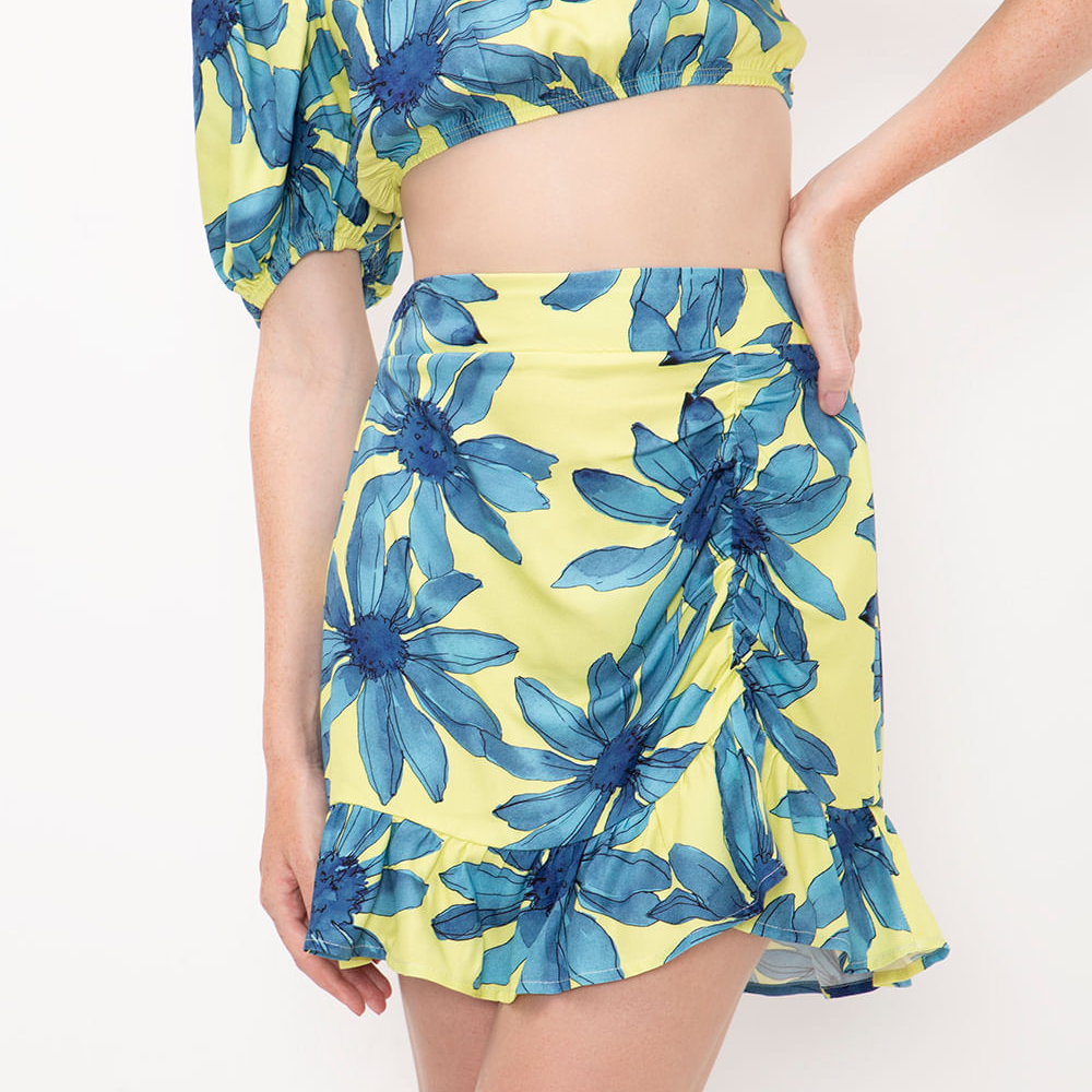 Minissaia estampada floral com babado verde Minissaia estampada floral com babado verde