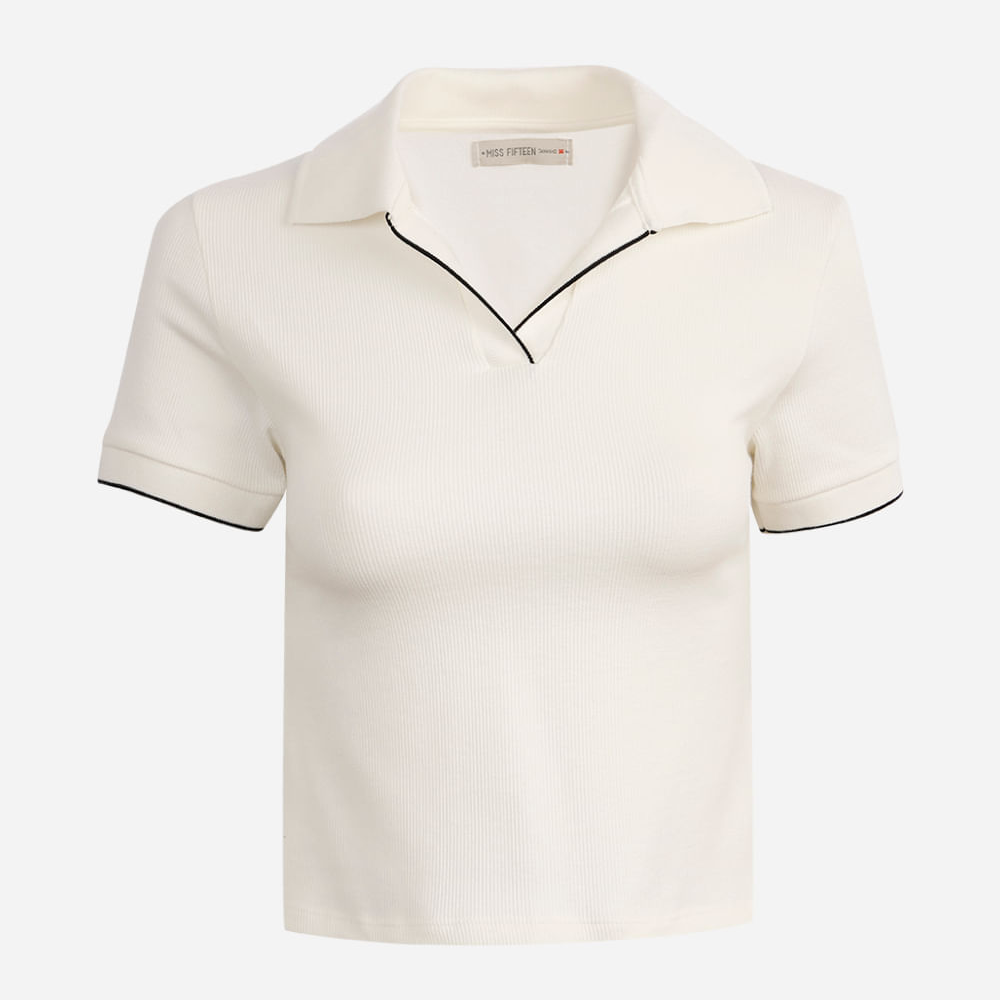 Polo de algodão juvenil manga curta bicolor off white