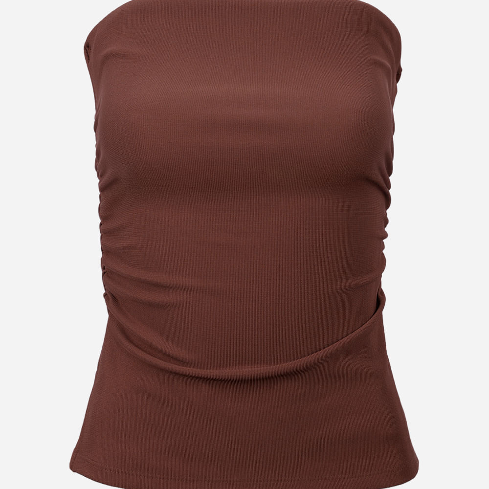 Blusa juvenil sem alça franzida marrom