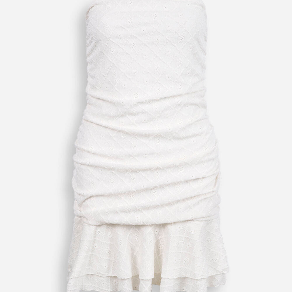 Vestido juvenil com barra de babado laise off white Vestido juvenil com barra de babado laise off white