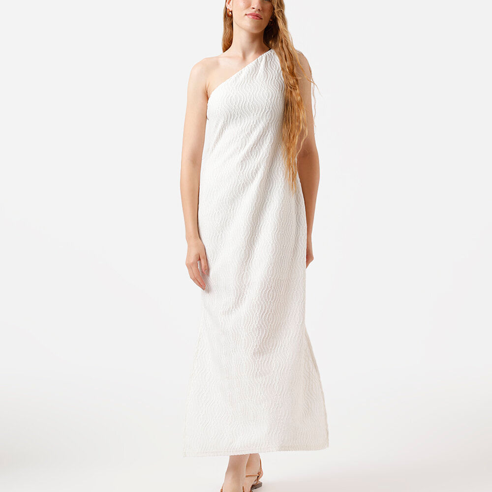 Vestido longo feminino de laise ombro único off white Vestido longo feminino de laise ombro único off white