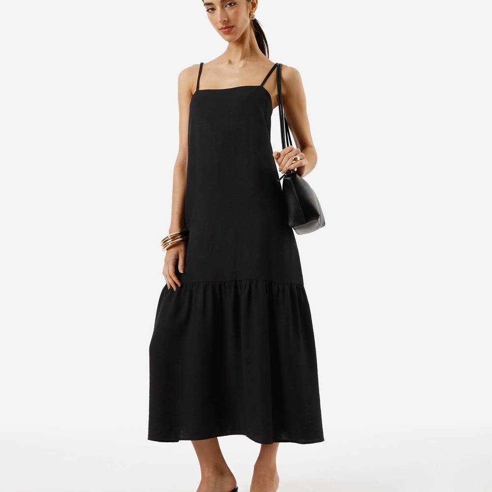 Vestido midi feminino de viscose alça fina preto Vestido midi feminino de viscose alça fina preto