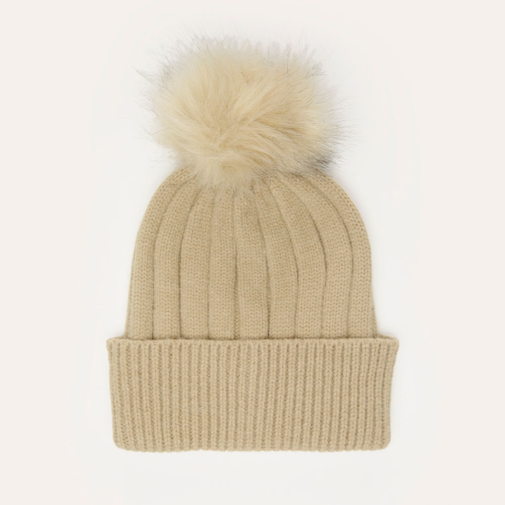 Gorro de tricô com pompom bege Gorro de tricô com pompom bege