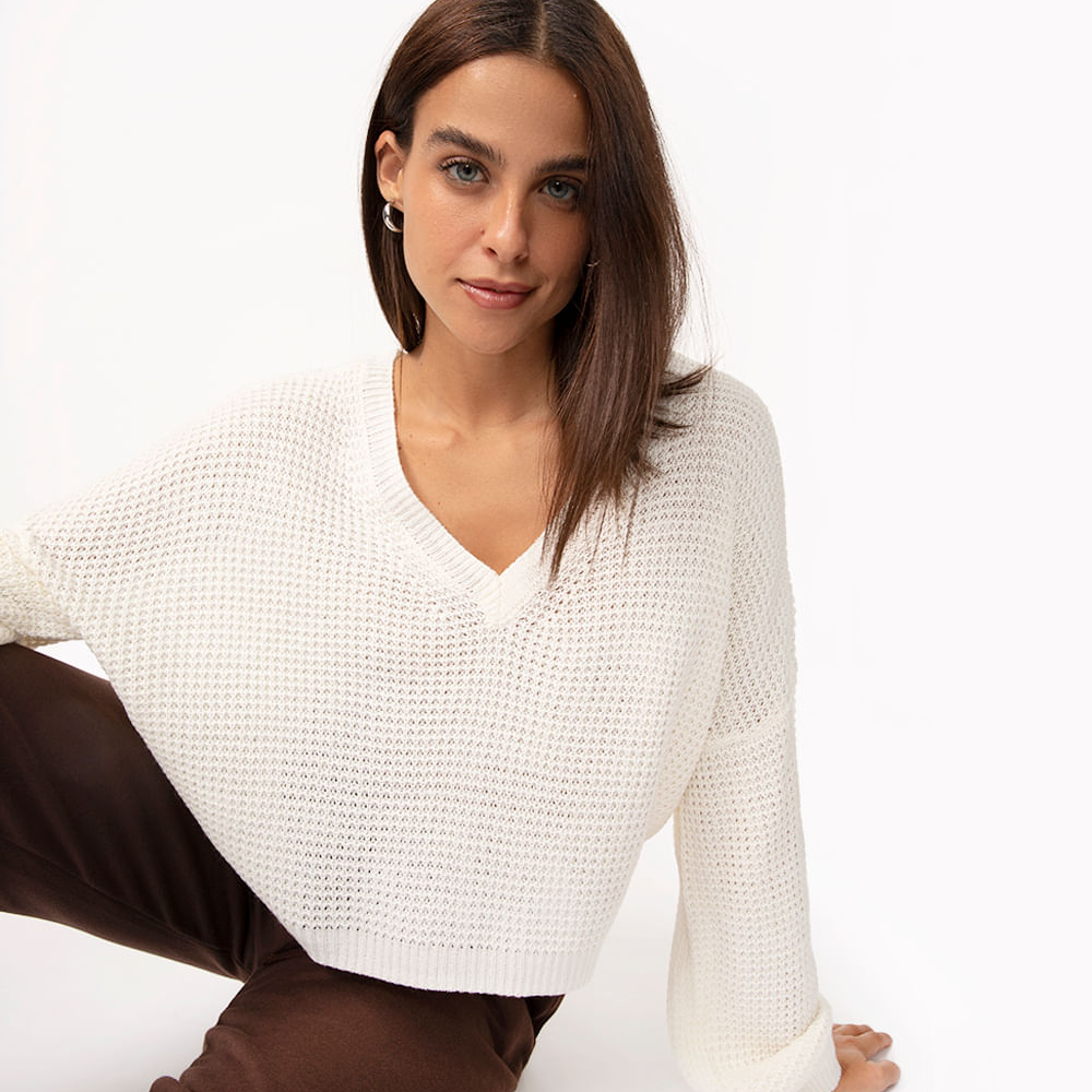 Suéter de tricô decote em v off white Suéter de tricô decote em v off white