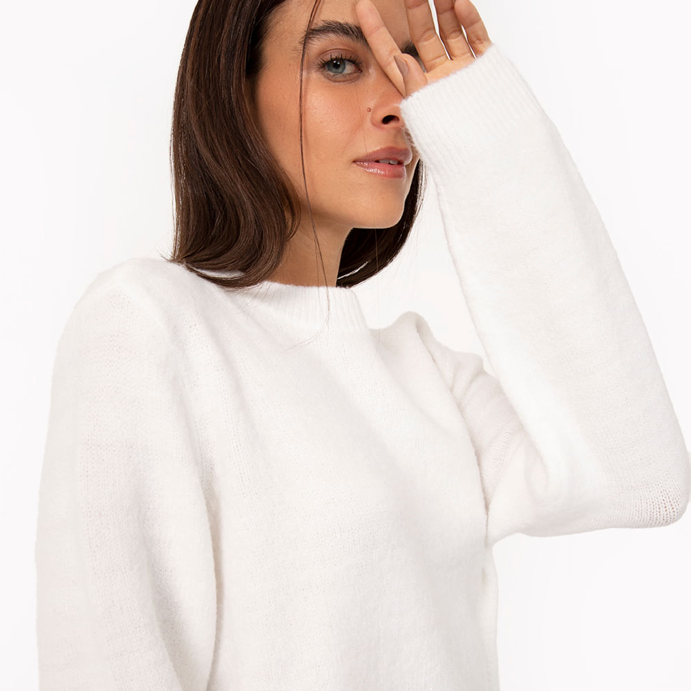 Suéter básico cropped de tricô off white Suéter básico cropped de tricô off white