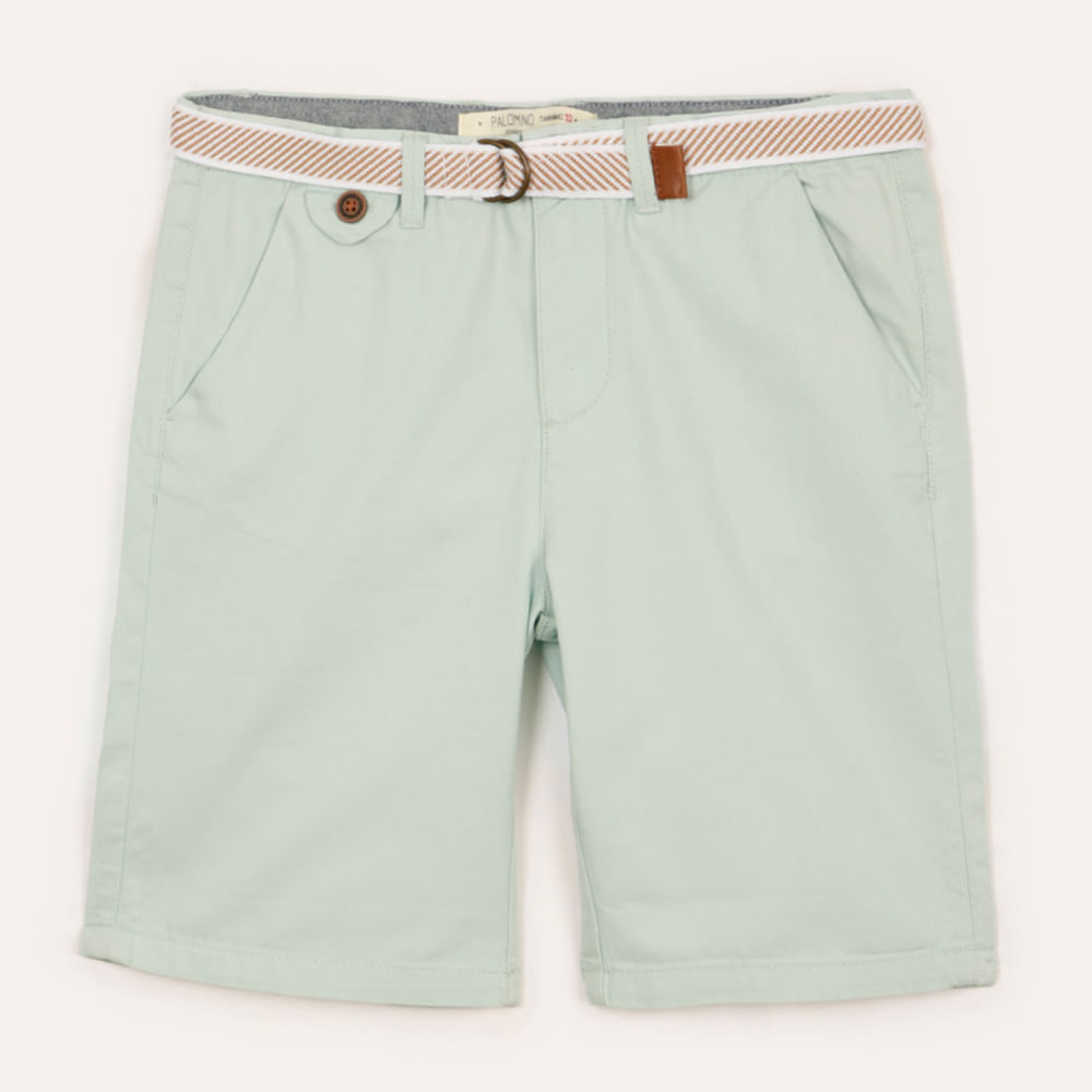 Bermuda infantil de sarja com cinto kaki - verde claro